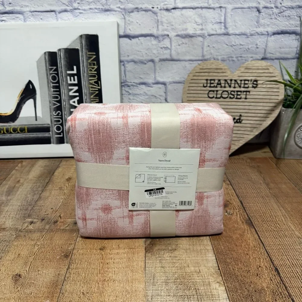 Threshold Yarn Dyed Cotton Duvet Cover Set King Pink New in packaged